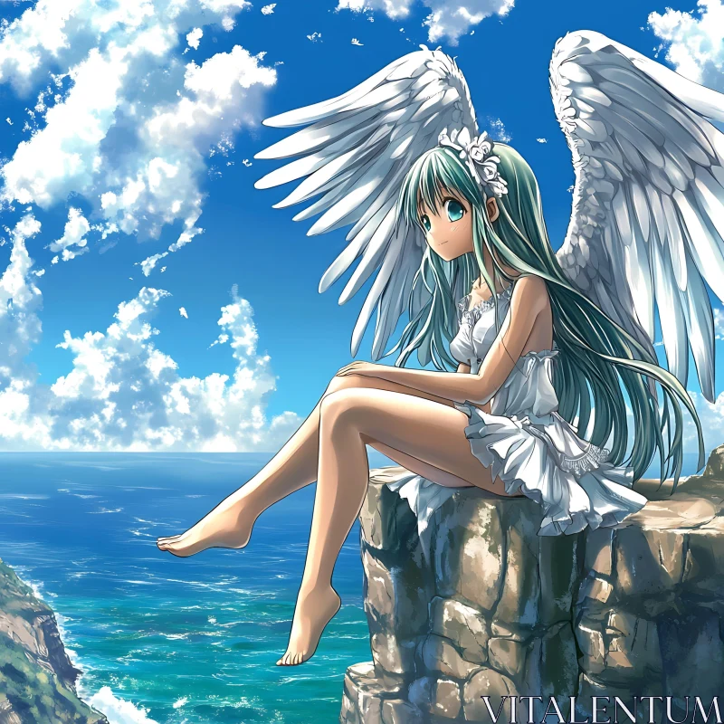 AI ART Anime Angel on Cliff Edge