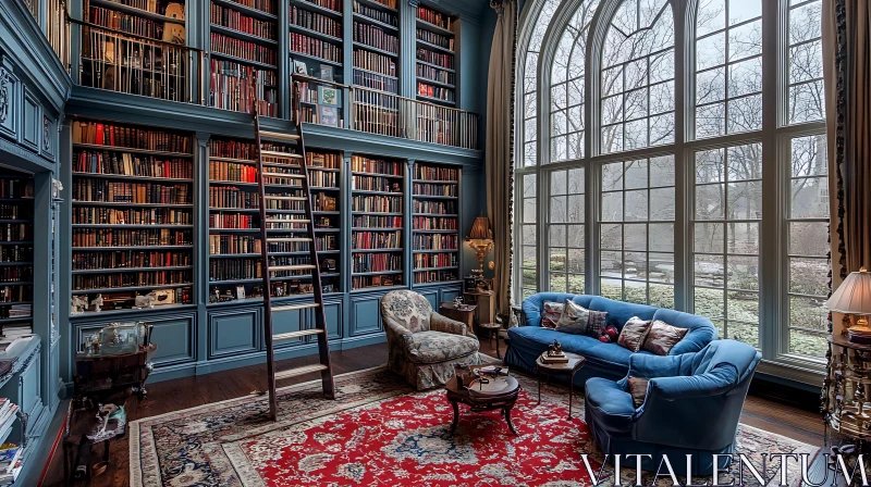 Luxurious Private Library with Bookshelves AI Image