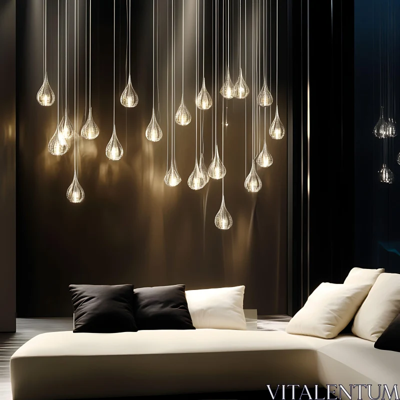 AI ART Contemporary Room with Stylish Chandelier