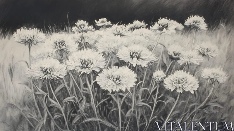 Grayscale Floral Art: Delicate Petals AI Image