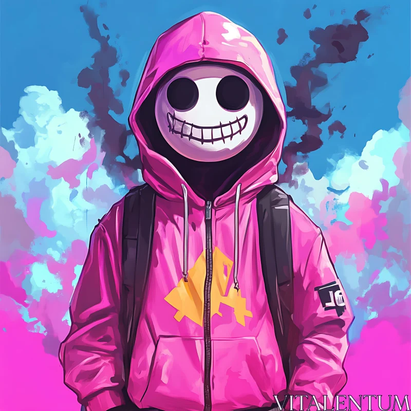 AI ART Hooded Figure with Smiley Face Mask