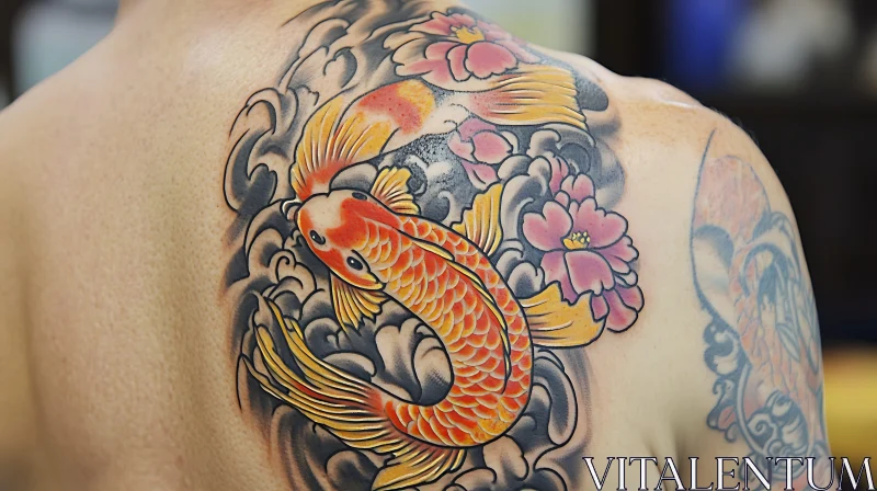 Vibrant Koi Fish and Floral Tattoo Art AI Image