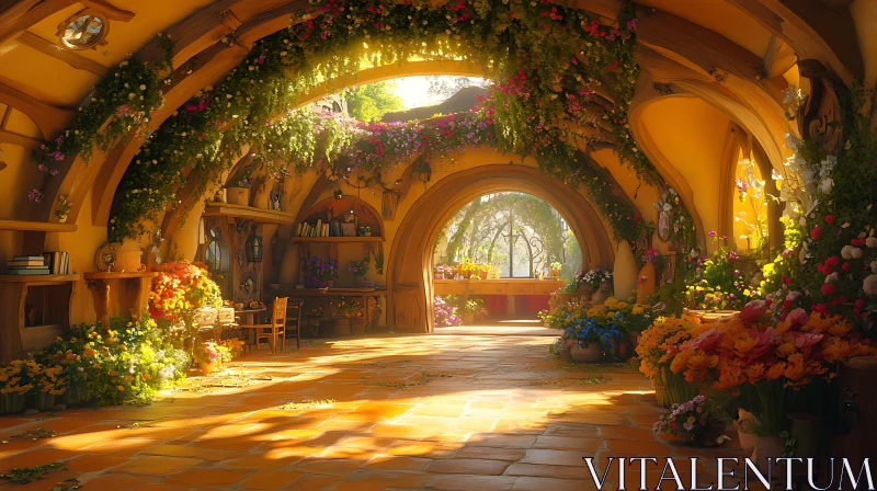 AI ART Floral Archway in Cozy Interior