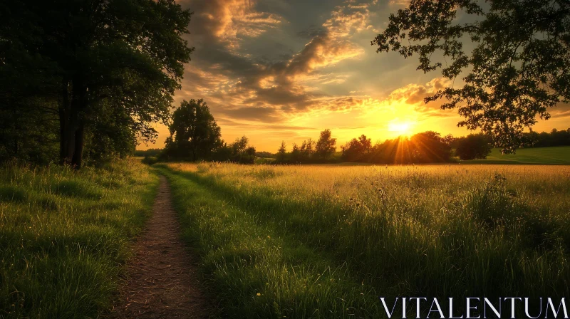 AI ART Path Through Field at Sunset