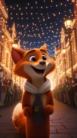 Cartoon Fox in Holiday Lights