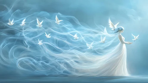 Ethereal Woman and Doves Art