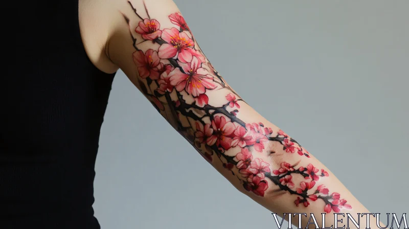 Cherry Blossom Arm Tattoo Artwork AI Image