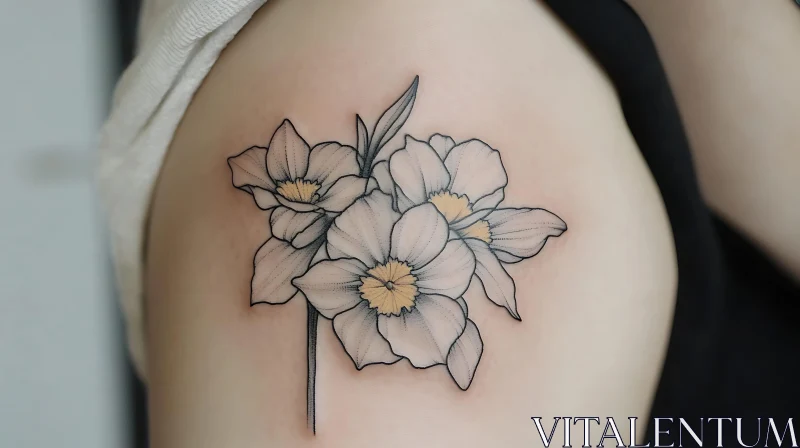 Elegant Daffodil Floral Body Art Tattoo Design AI Image