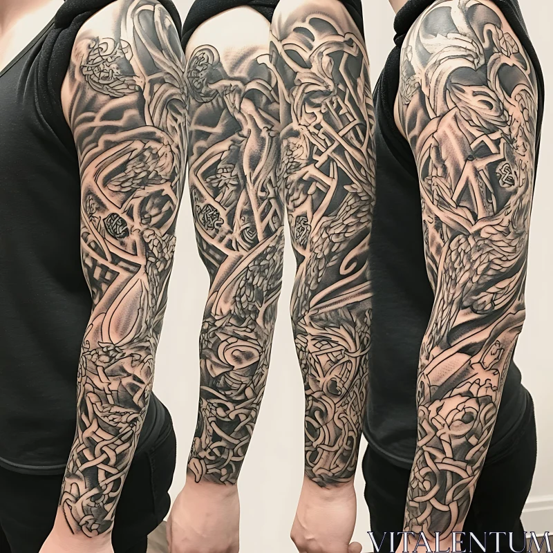 Detailed Black and White Sleeve Tattoo AI Image