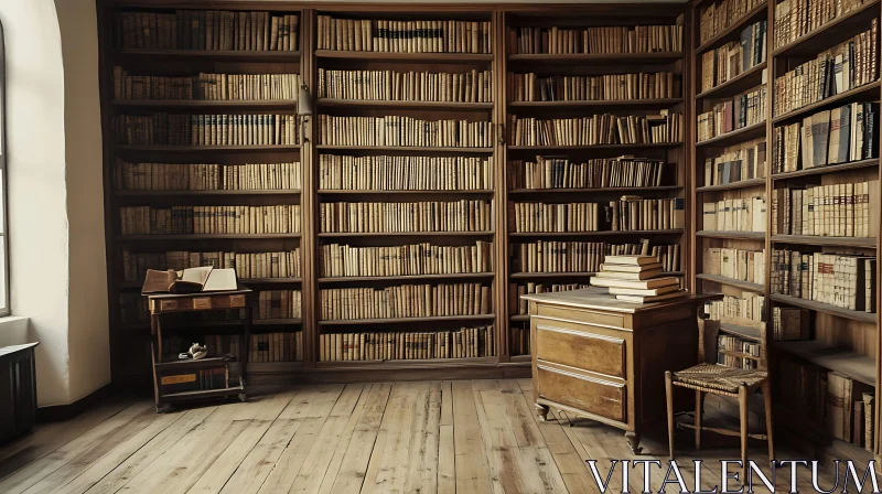 Old Books on Wooden Shelves AI Image