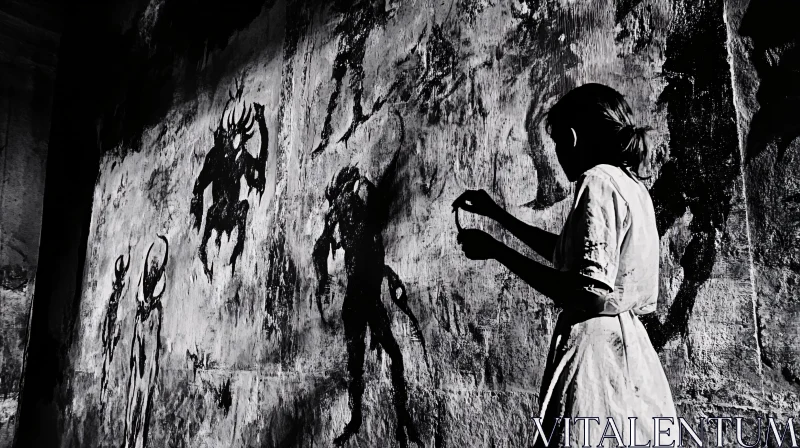 Monochromatic Wall Art With Dark Figures AI Image