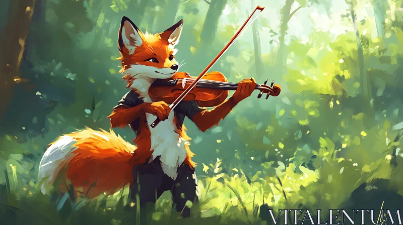 AI ART Musical Fox in Woodland Scene