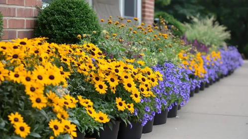 Potted Flowers on Walkway