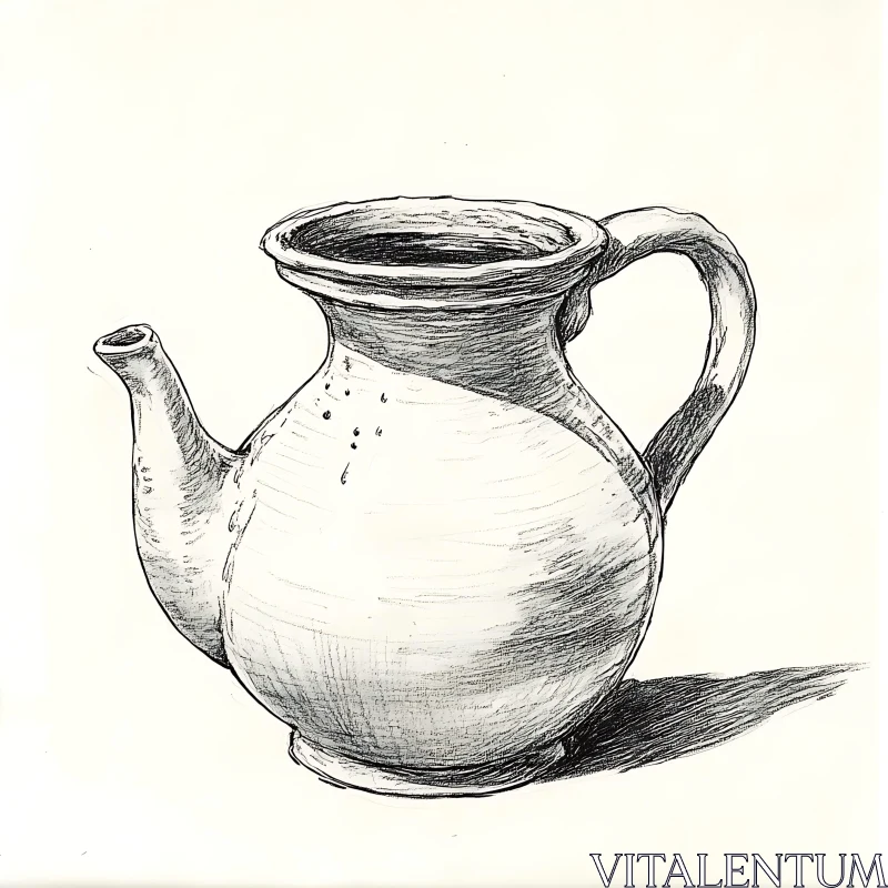 Hand-Drawn Teapot Ink Illustration AI Image