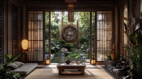 Zen Interior with Lush Garden View