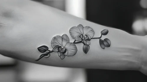 Black and White Orchid Floral Tattoo