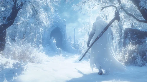 Snowy Guardian in Winter Landscape