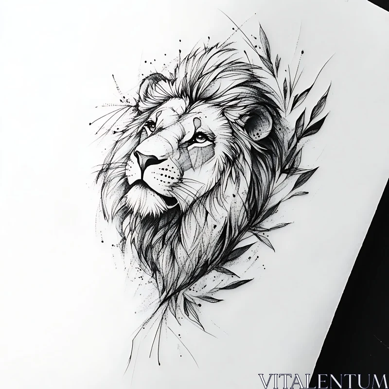 Regal Lion Head Ink Illustration AI Image