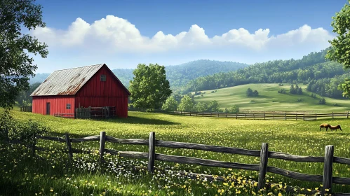Rustic Barn in Summer Field
