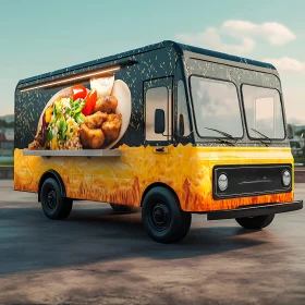 Colorful Food Truck with Appetizing Meal Displayed