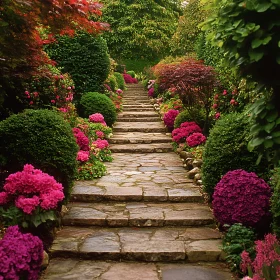 Garden Steps with Pink Flowers