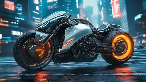 Futuristic Bike on Rainy City Road