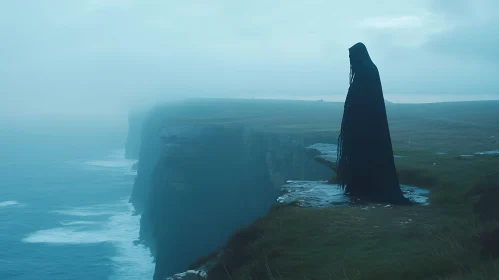 Cloaked Figure Overlooking Sea