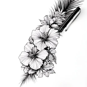 Intricate Flower Art in Black Ink