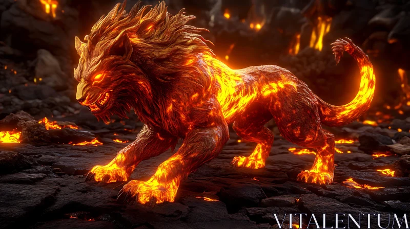 AI ART Inferno Lion Creature in Volcanic Terrain