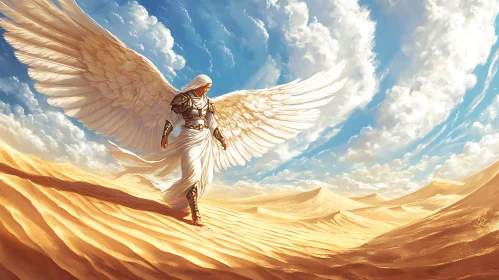 Winged Guardian in Desert Landscape