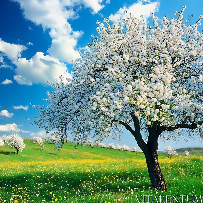 Spring Blossom in the Field AI Image