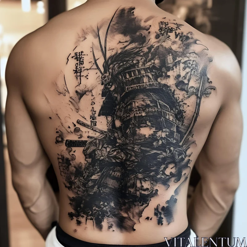 Traditional Samurai Tattoo Art on Back AI Image