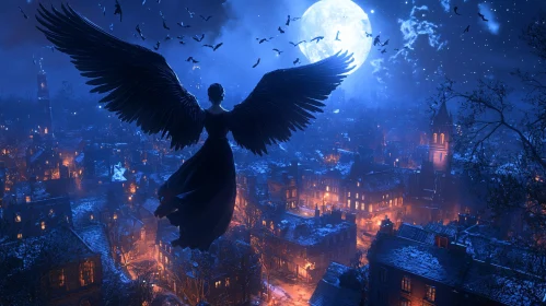 Night Angel Over Urban Landscape