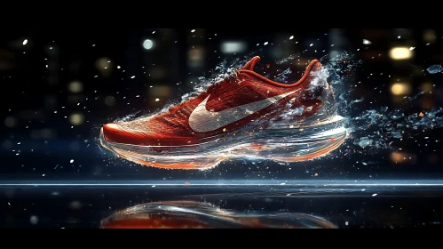 Floating Footwear: A Red Nike Sneaker
