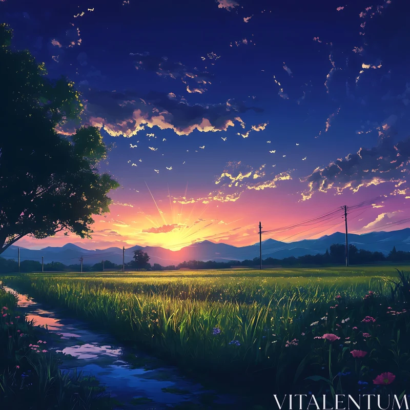 AI ART Sunset Field Serenity