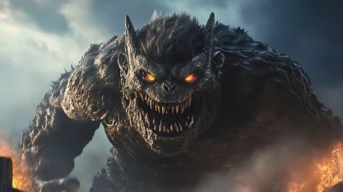 Monster with Fiery Eyes and Jagged Teeth