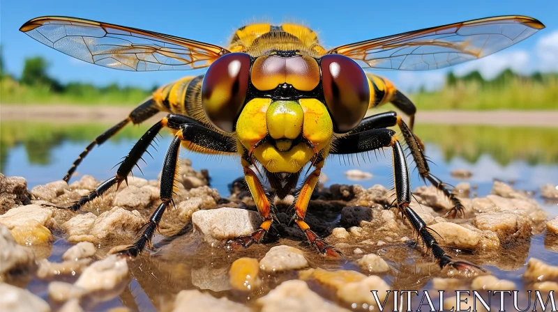 Captivating Portrait of a Wasp on Rocks by Water AI Image