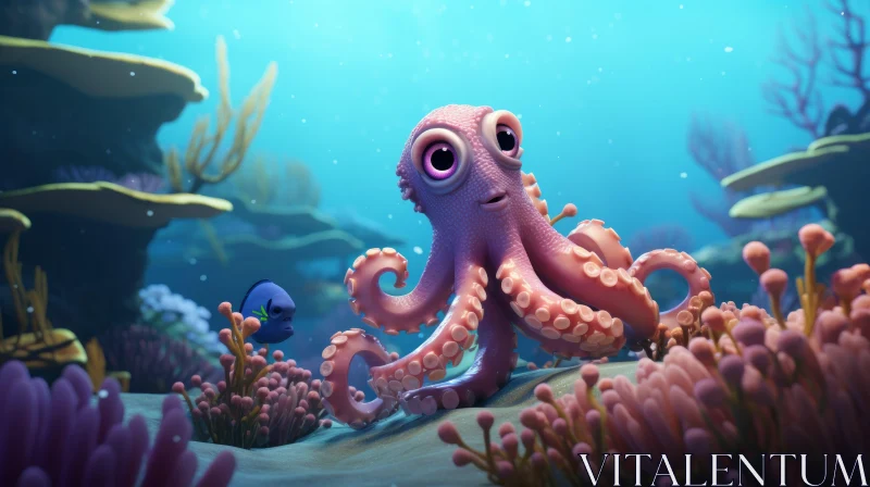 Cartoon Octopus in Ocean - Children's Book Illustration AI Image