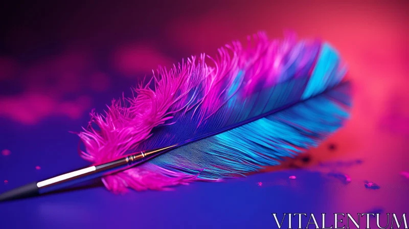 Colorful Feather in Surrealistic Neon Light AI Image