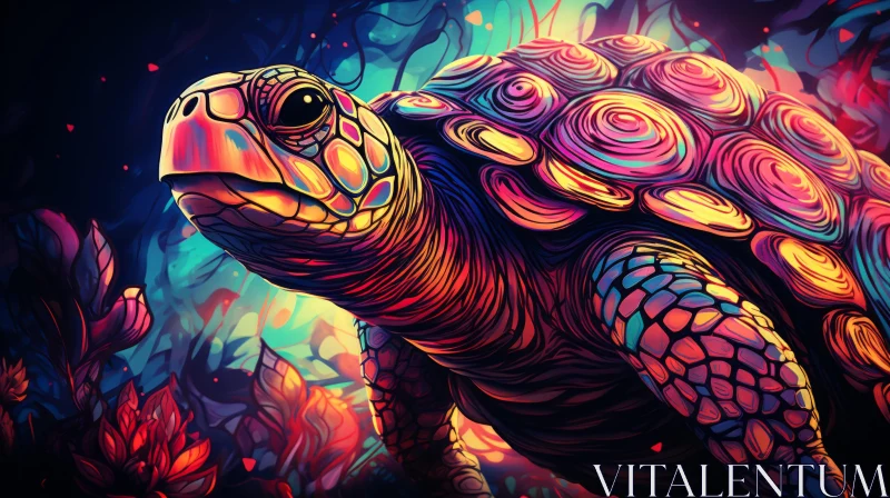 Colorful Tortoise Artwork - Nature Inspired Psychedelic Illustration AI Image