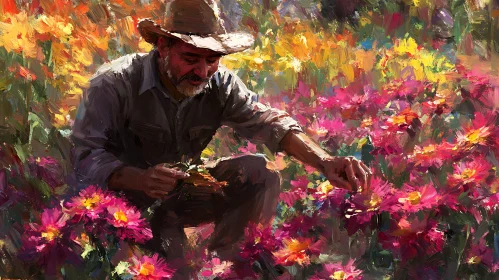 Gardener Among Flowers Fine Art