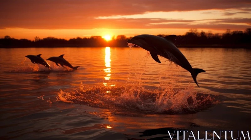 Dolphins at Sunset: A Serene Marine Landscape AI Image