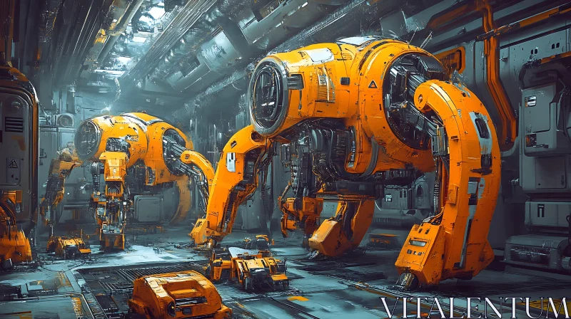 AI ART Orange Mechanical Robots in Factory