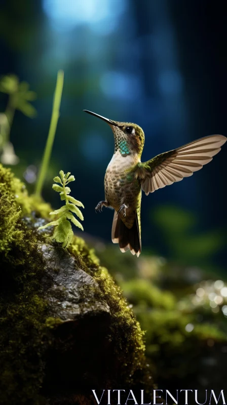 Hummingbird on Moss: An Exquisite Nature Scene AI Image