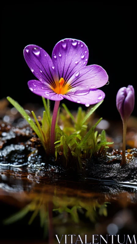 Purple Flower Immersed in Water - A Moody Still Life AI Image