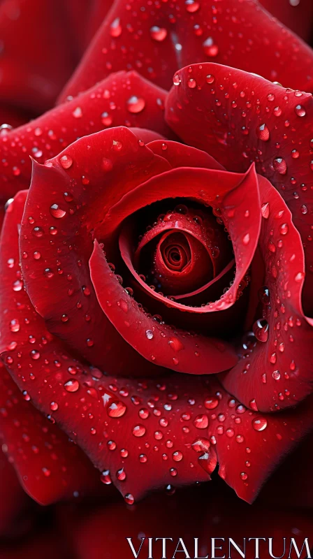 AI ART Romantic Red Rose with Water Droplets - Bloomcore Style