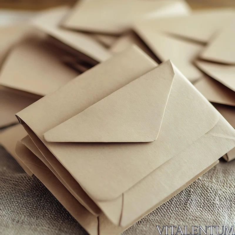 Stack of Beige Envelopes on Textured Surface AI Image