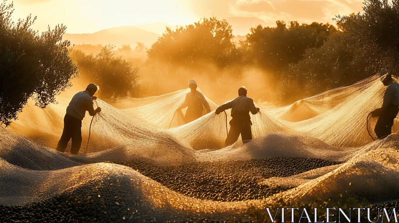 AI ART Olive Harvest at Dusk: A Labor of Gold