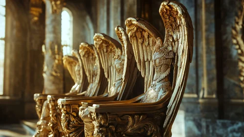 Row of Golden Angelic Thrones