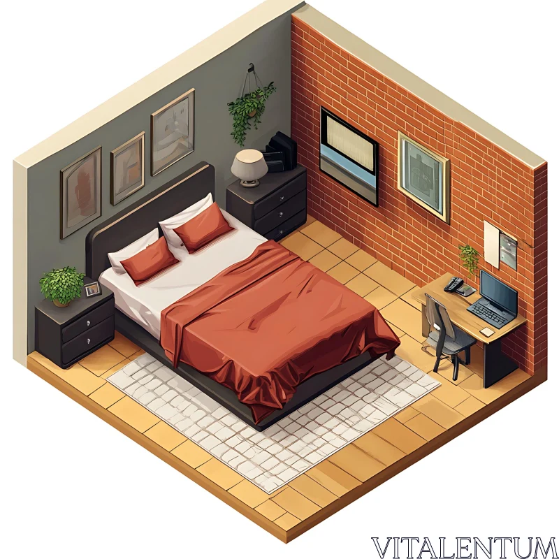 AI ART Cozy Bedroom with Brick Wall